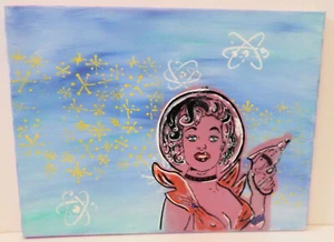 Original Pop Graffiti Spray Paint and acrylic paint 50's retro Space Lady 16x12 - Picture 1 of 6