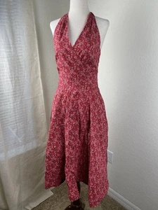 Unique Vintage S Midi Dress Bandana 90s Pin Up Rockabilly Halter Fit N Flare Red - Picture 1 of 7