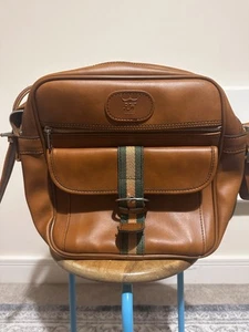 Vintage Brown Tan Leather Style Holdall Bag Travel Case RJW Luggage 14” Across - Picture 1 of 3
