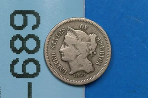 1868 3CN 3 THREE CENT NICKEL EARLY US TYPE COIN RAW-689 - Picture 1 of 2