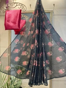 Floral Black Georgette Saree Blouse For Women - Picture 1 of 5