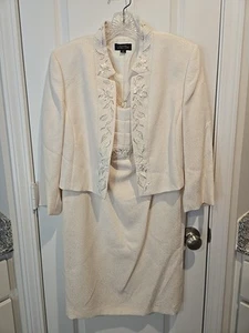 Tahari 2 Piece Ivory Sequin Jacket Dress Size 10 - Picture 1 of 17