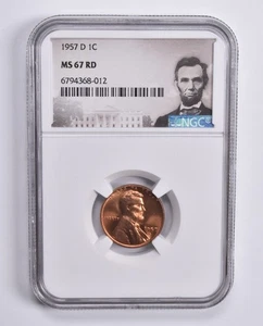 MS67 RD 1957-D Lincoln Wheat Cent NGC Special Lbl *2234 - Picture 1 of 5