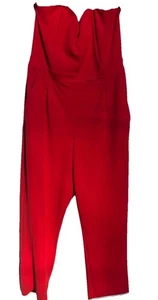 Express Jumpsuit Women's Size 14 Red Strapless Back Zipper Side Pockets - Picture 1 of 9