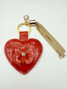 Rotes Herz Schlüsselanhänger Kunstleder mit Gold Metall Quaste Taschenanhänger Geschenk Accessoire - Bild 1 von 4