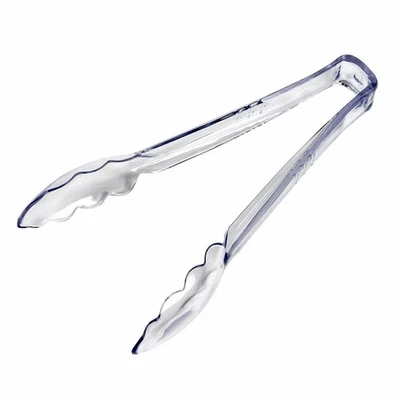 Chef Craft 9" Clear Plastic Serving Tongs with Clamshell Ends - Image 1 of 2