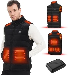 Heated Vest, 8 Zones, 10000mAh Battery, 90% Down, Men/Women, Black, XL - Picture 1 of 6