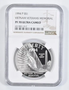 PF70 1994 P Vietnam Veteran Memorial Commemorative Proof Silver Dollar NGC *8564 - Picture 1 of 5