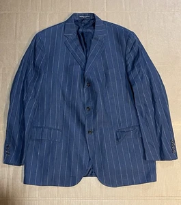 Polo Ralph Lauren 48R Linen Navy Pinstripe 3 Button Blazer Made In Italy - Picture 1 of 10