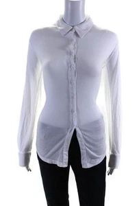 Monrow Womens Long Sleeve Jersey Button Down Shirt Blouse White Size Medium - Picture 1 of 6