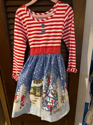 Vestido Eleanor Rosa Rhonda Navidad Papá Noel Escena Reno Top Rayas Talla 5-6 EU Foto 1 de 4