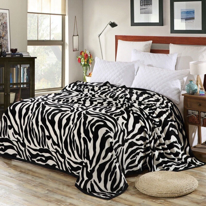Wohndecke Kuscheldecke Zebra Muster Tagesdecke Decke Sofadecke Bettüberwurf Neu！ - Bild 1 von 4