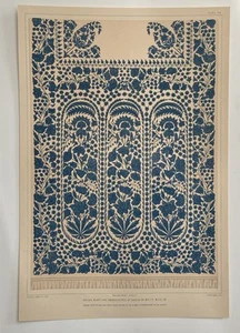 Antique 1852 Textile Print Indian Scarf End Embroidered at Dacca on White Muslin - Picture 1 of 9