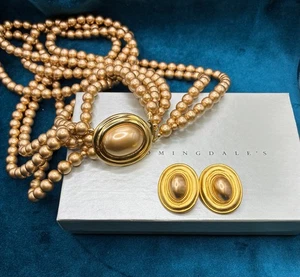 Vintage Carolee Faux Perlenkette Ohrring Set Champagner Statement Nachlass 18" - Bild 1 von 16