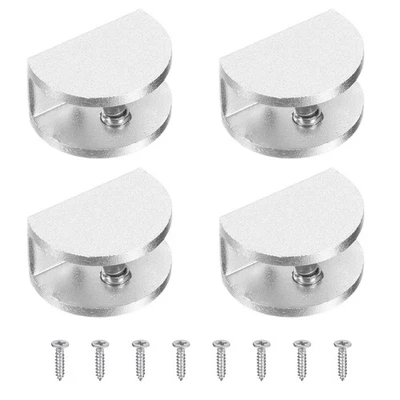 4Pcs Glass Fixing Clip, for 8-10mm Semicircle with screw, Silver Tone - image 1 of 4