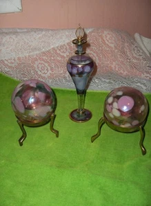 Vintage 6 Pc Set Pink Egyptian Glass Perfume Bottle Hand Blown Orbs NICE - Picture 1 of 7