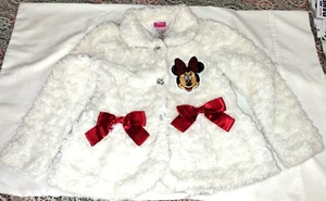 Disney White Fuzzy Size 5 Coat Girls with minnie Mouse Great Condition - Picture 1 of 10