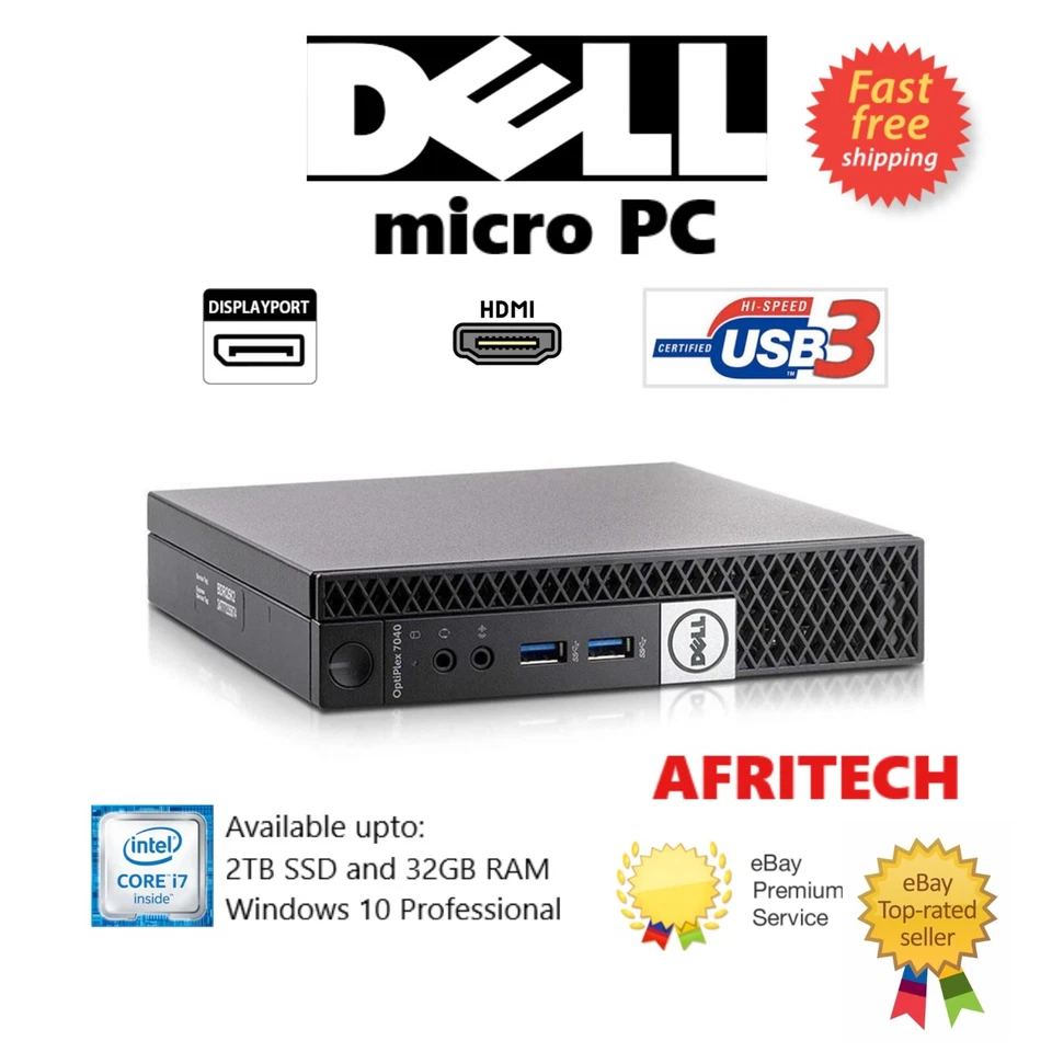 Win11 Dell 7040m 3040m Micro PC Intel i7-6th 2TB SSD 32GB RAM HDMI WiFi USB3 VAT - Image 1 of 4