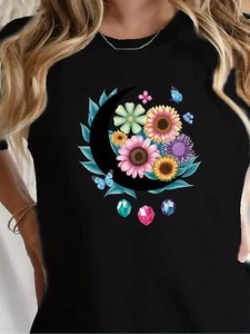 Women'S Millennium Style Loose Classic Printing T-shirt, round Neck Top - Picture 1 of 13