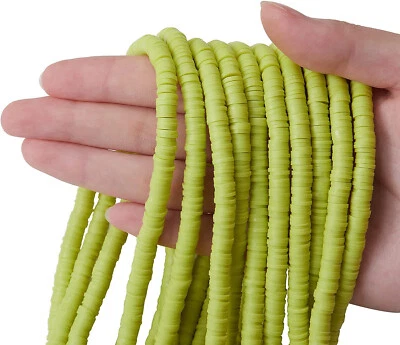 Lime Polymer Clay Beads Flat Round Disc 8mm Heishi 1mm Wide 10 Strands 3800Apx - Image 1 of 4