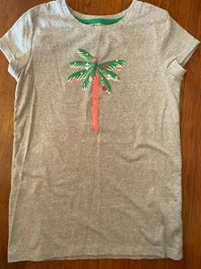 girls CAT & JACK CHRISTMAS palm tree SHIRT GRAY PINK short sleeve size 10-12 - Picture 1 of 2