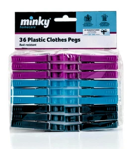 Washing Line Clothes Pegs Minky Spring Loaded Plastic Pegs - Picture 1 of 7