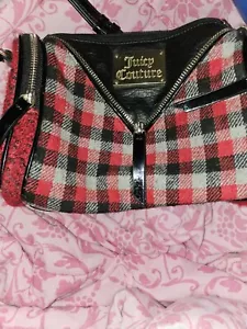 Juicy Couture Purse Baguette Bag Gingham Red Black Buffalo Plaid Wool Preowned - Picture 1 of 4