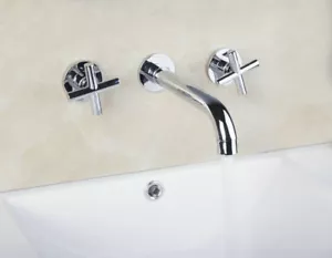 Bathroom Bathtub Chrome 3 pcs Wall Mounted Faucet Mixer Silver 2 Handles Faucet - Picture 1 of 12