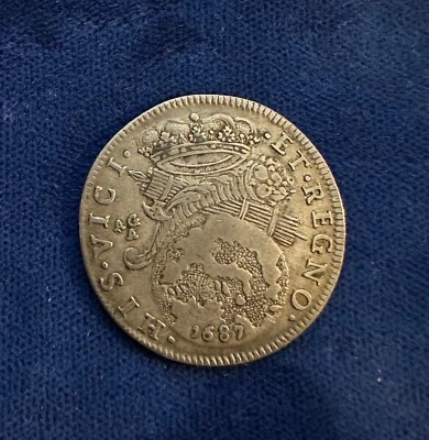 ITALY / ITALIAN STATES NAPLES & SICILY CARLO II  1687  TARI SILVER COIN, XF - Image 1 of 4