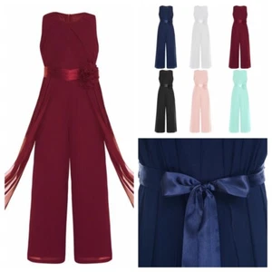 Girl's High Waist Jumpsuit Multi-Occasion Party Jumpsuit Ruffled Chiffon Belt - Picture 1 of 84