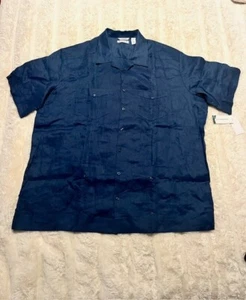 Cubavera Mens Shirt Size 3XLT Navy Blue Linen 4 Pocket Button Up Short Sleeve - Picture 1 of 14