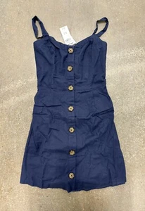 Abercrombie & Fitch Button Up Cami Cotton Dress Navy Womens Small New - Picture 1 of 7