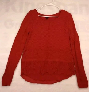 Suéter para mujer Lucky Brand rojo mediano manga larga túnica flecos tejido - Imagen 1 de 6