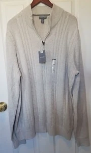 New Van Heusen Men 1/4 zip Knit Pullover Sweater Classic Stone Heather Plus 2XL - Picture 1 of 3