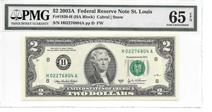 2003A St. Louis $2 FRN (HA Block) PMG 65 EPQ Gem Uncirculated - Picture 1 of 14