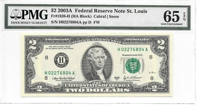 2003A St. Louis $2 FRN (HA Block) PMG 65 EPQ Gem Uncirculated - Image 1 of 4