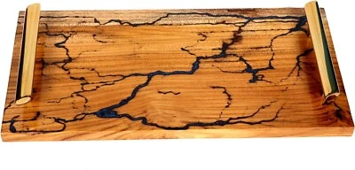 Wooden Serving Tray With Brass Handle Epoxy Resin Art Platter Breakfast Lunch - Image 1 of 3