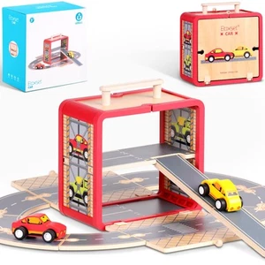 UDEAS Wooden Toy Car Set for Toddlers, Car Track and Parking Garage Playset, ... - Picture 1 of 9