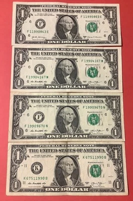 1990-1999 Pick (1) YEAR Date Birthday Note One Dollar Bill Fancy Serial Number - Image 1 of 4