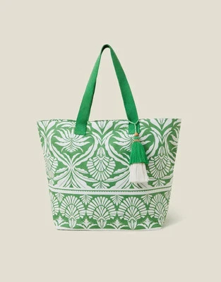 Nuevo Con Etiquetas Monzón Accesorio Estampado Verde Bolso Shopper Bolso de Playa Foto 1 de 4