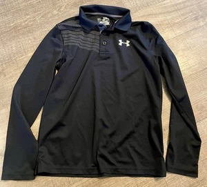 Under Armour Loose Heatgear Youth Boys Size Medium Long Sleeve Black Polo Shirt - Picture 1 of 6