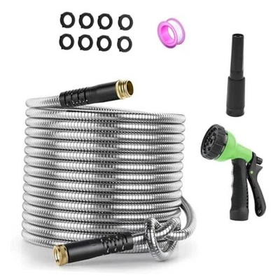 Manguera de jardín de metal de 50 pies, manguera de agua de acero inoxidable, tubo de agua flexible de 50 pies Foto 1 de 4