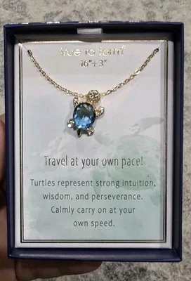 Colar de latão banhado a ouro tartaruga cristal água-marinha fiel à forma 16" NOVO NA CAIXA - Imagem 1 de 2