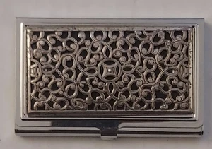 Brighton Business Card Holder Case Silver Plate Filigree Lattice Desk Office - Picture 1 of 12
