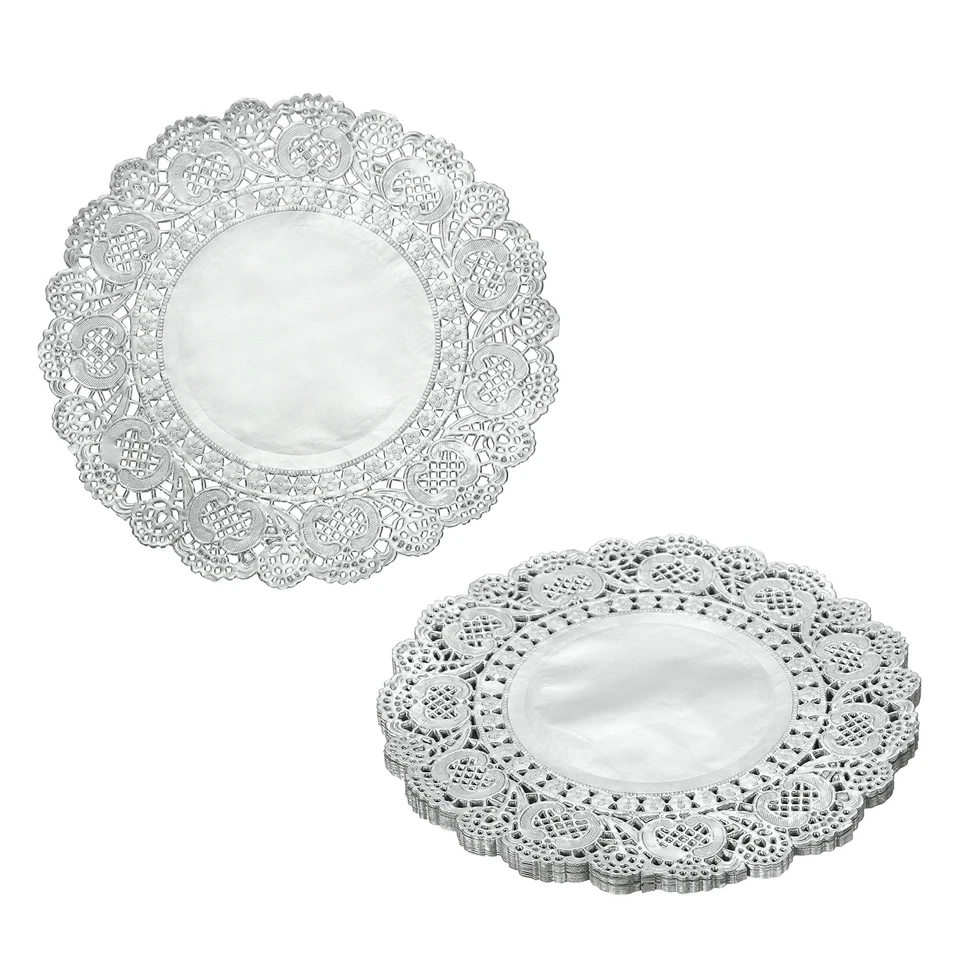 Paper Doilies, Round Lace Paper Placemats, 8" & 50 Pack & Silver Foto 1 de 4