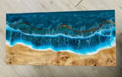 24x15" Ocean Beach Epoxy Coffee Table Top - Image 1 of 4