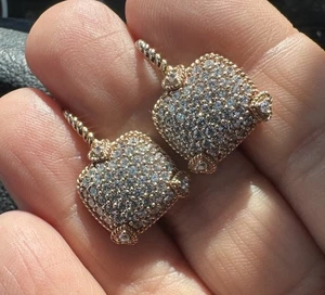 Judith Ripka Rose Gold Plated Sterling Silver Pave Dangle Earrings Perfect  - Picture 1 of 4