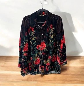 SOFT SURROUNDINGS Women's Roses Floral Velvet Button Down Blouse SIZE Large - Picture 1 of 5