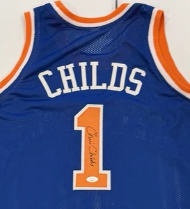 Camiseta Chris Childs New York Knicks Azul Personalizada Firmada Autógrafo JSA Certificado de Autenticidad - Imagen 1 de 4