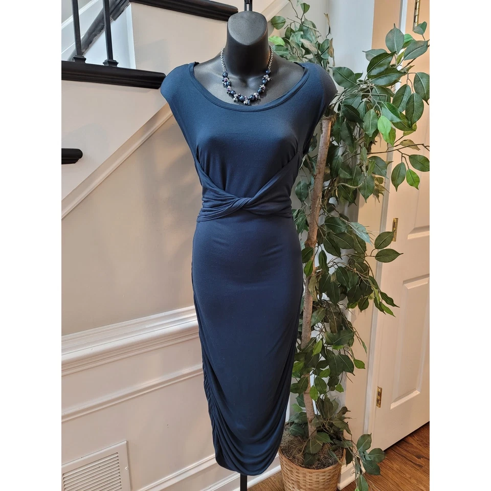 Vestido midi para mujer talla 12 azul marino cintura acanalada elástico ceñido al cuerpo elegante de ASOS Foto 1 de 4